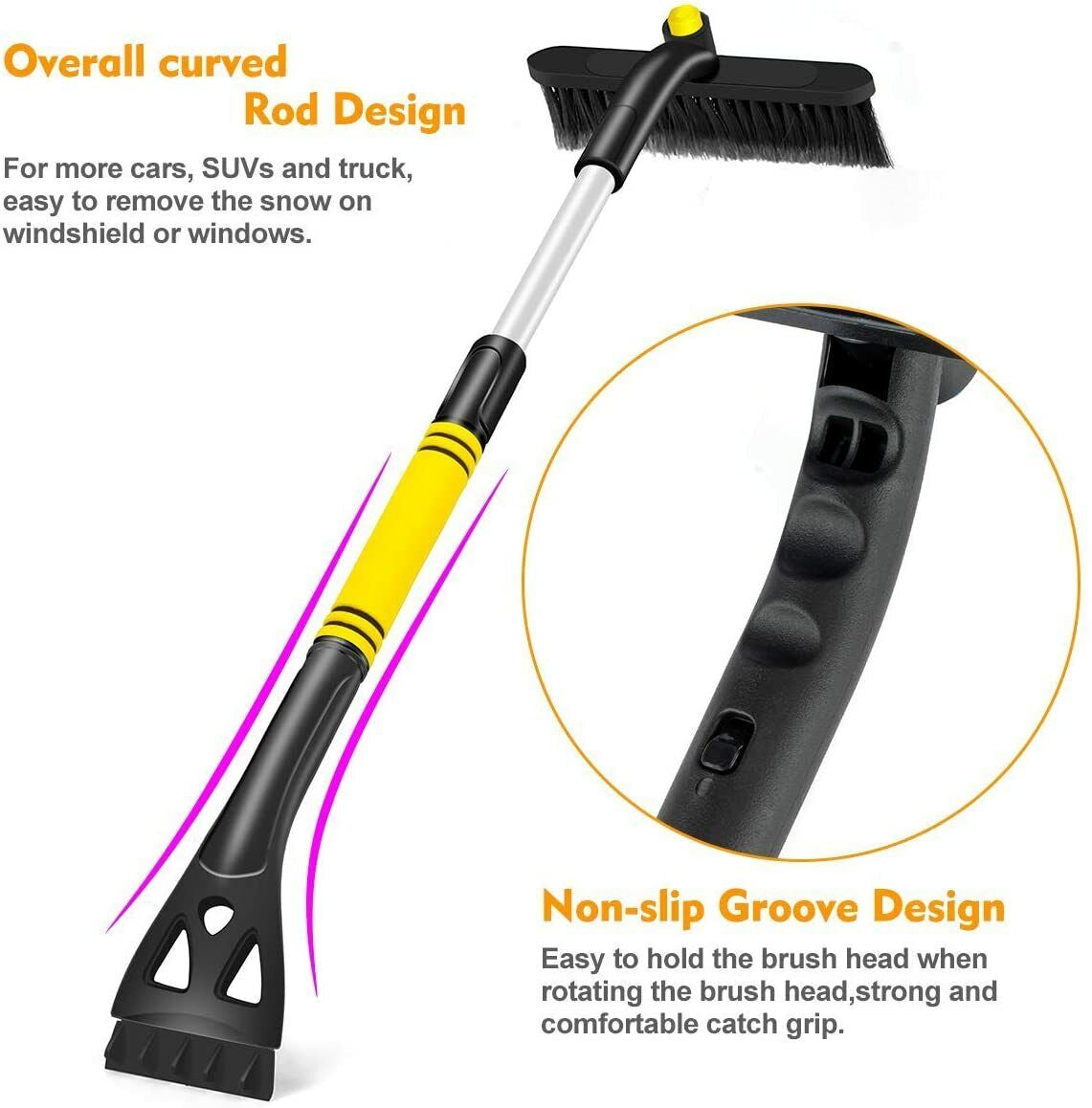 Ice Scraper with Brush for Car Windshield Snow Removal Frost Telescoping Broom
